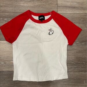 Women's Red and White Crop Top